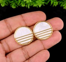 Handmade Brass Dangle Earrings with Mother of Pearl and 22k Gold Plating